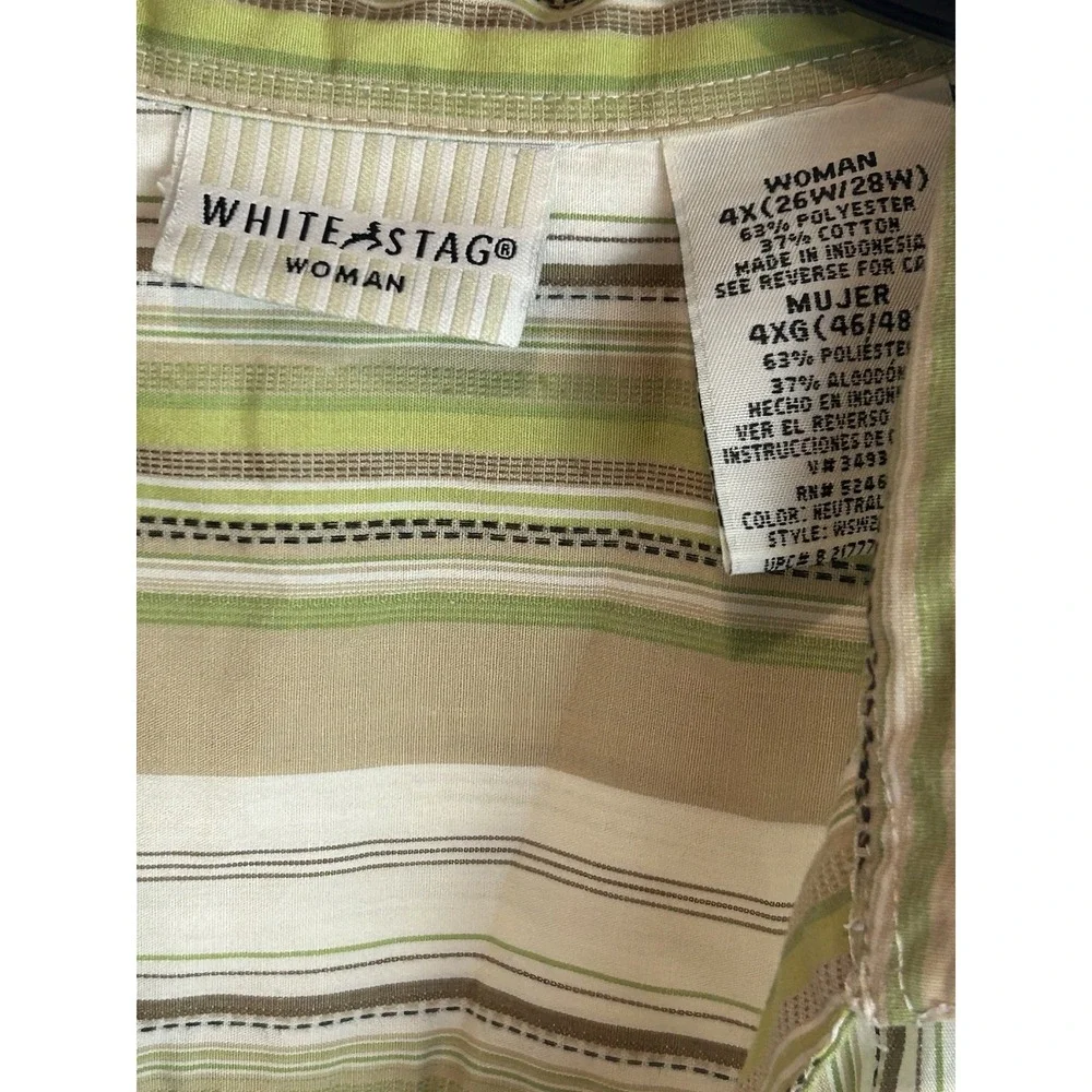 White Stag Button Up Tank Top Women's Sz‎ 4X 26/28 Neutral Stripe